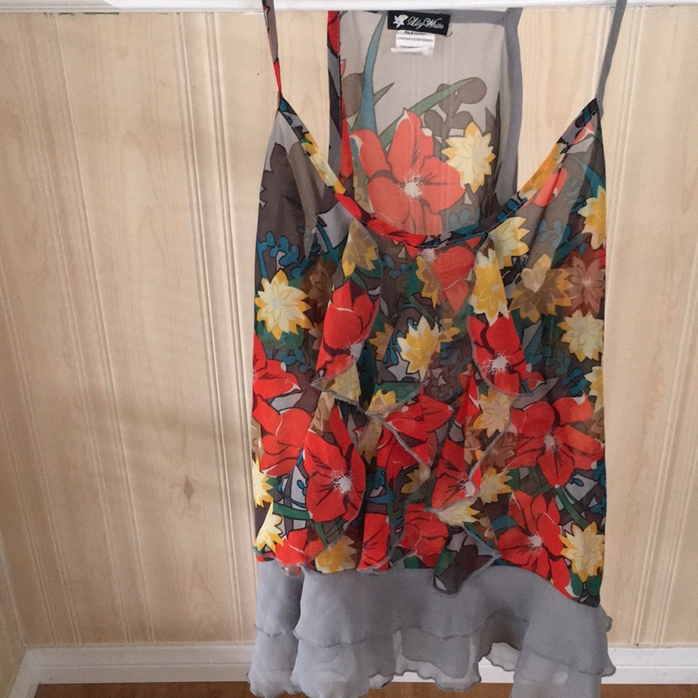 Sheer floral tank top size M